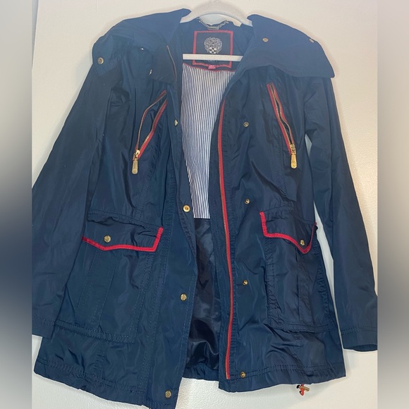 Vince Camuto Raincoat - Navy Blue with Red Trim - Size S - Picture 1 of 4